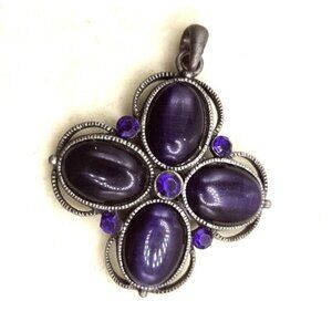 Vintage Silvertone Pendant With Blue Cabochon Glass Oval